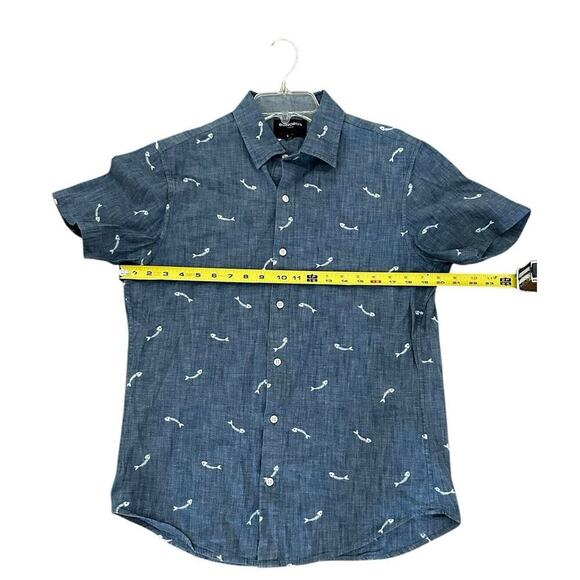 Bonobos Chambray Skeleton Fish Print Men's Button Shirt Size Medium Slim Fit - Picture 3 of 8